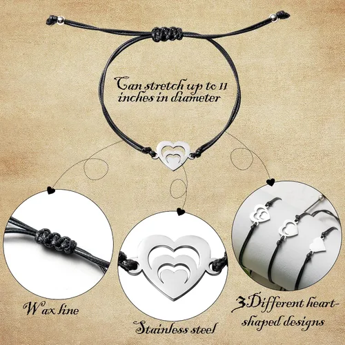 Miniatura 2 de B1ykin Generation Bracelets Mothers Day Gifts for Grandma Mother Auntie Adjustable Matching Cutout Heart Wish Bracelet Memento Jewelry Sets