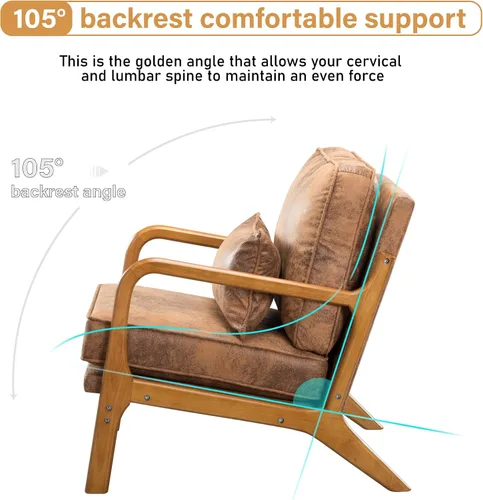 Miniatura 7 de Silla decorativa para sala de estar, sillón tapizado moderno de mediados de siglo con almohada, sillón de lectura, cómoda silla decorativa
