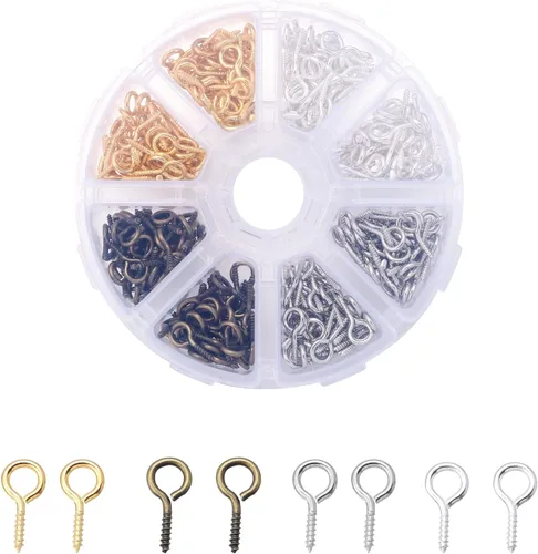 Miniatura 11 de 200 Pcs de tornillos de ojo de metal con ganchos 0.55 pulgadas/14 mm tornillos de ojo resistentes para hacer joyas DIY plateados con rosca