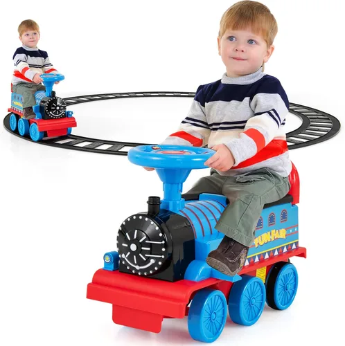 Miniatura 11 de Costzon Tren de paseo de 2 plazas con carruaje, juguete de 6 V con almacenamiento debajo del asiento, reposapiés, silbato de tren, música y luces