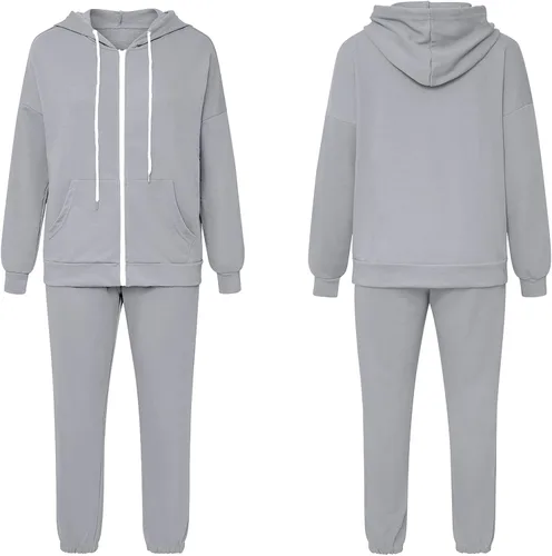 Miniatura 6 de Fixmatti Conjunto deportivo con capucha y cremallera para mujer conjunto deportivo de 2 piezas con bolsillos Blanco