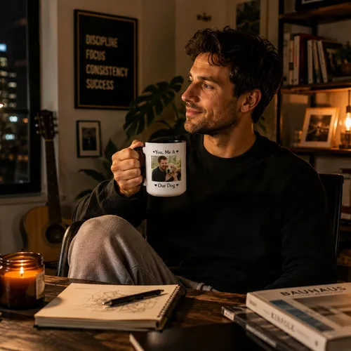 Miniatura 2 de Tazas de café de cerámica personalizadas de 15 oz con texto personalizado e imagen fotográfica, regalo novedoso, personalizado con diferentes Negro