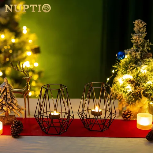 Miniatura 4 de Nuptio 2 portavelas negro para sala de estar, soporte geométrico hexagonal para velas de té, decoración de mesa de boda, portavelas votivo