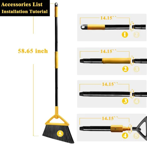 Miniatura 6 de Escoba resistente para exteriores e interiores, paquete de 3 escobas angulares comerciales mejoradas, escoba amarilla perfecta de la casa, cocina, 3