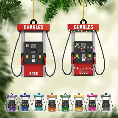 Miniatura 16 de Adorno de Navidad personalizado con bomba de gas, decoración retro personalizada para árbol de vacaciones, recuerdo único para trabajadores