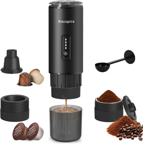 Cafetera de café espresso portátil 3 en 1 de 20 bares, de acero inoxidable, se adapta a cápsulas de café molido y Nespresso USB-C recargable para