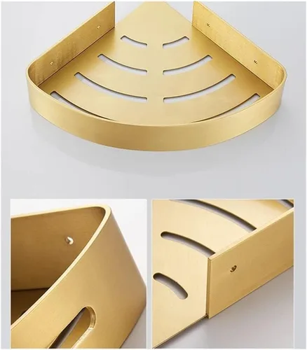 Miniatura 3 de Estante esquinero de baño, estante de baño montado en la pared, estante de ducha de baño de aluminio dorado cepillado, soporte para champú de baño