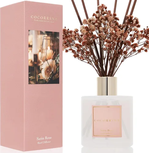Cocorrína Juego de difusor de varillas - Difusor perfumado de rosa satinada con varillas para el hogar, difusor de varillas para decoración de