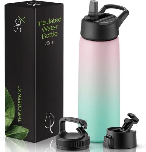 Miniatura 52 de SIPX™ Botella de Agua Aislada de 18 oz con 3 Tapas – Acero Inoxidable a Prueba de Fugas, Triple Aislamiento – Frío 24 Horas/Caliente 12 Horas