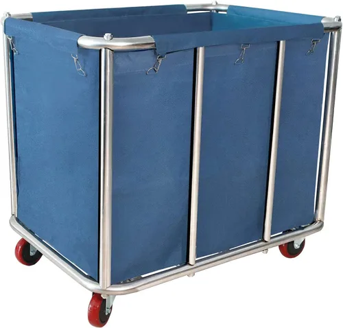 Carrito de lavandería comercial con ruedas, carrito de lavandería grande de 11.35 bushel, cesta de lavandería comercial de acero inoxidable Azul