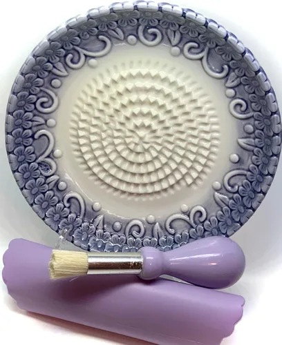 BonCera, Juego de 4 platos de rallador de ajo de cerámica de alta calidad todo en uno - Diseño y estilo en relieve púrpura - Para ajo, jengibre,