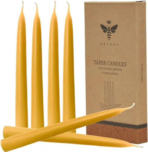 Miniatura 7 de DEYBBY - Juego de 2 velas cónicas de cera de abeja natural de 8 pulgadas, sin humo y sin goteo, para decoración de cena del hogar, regalo