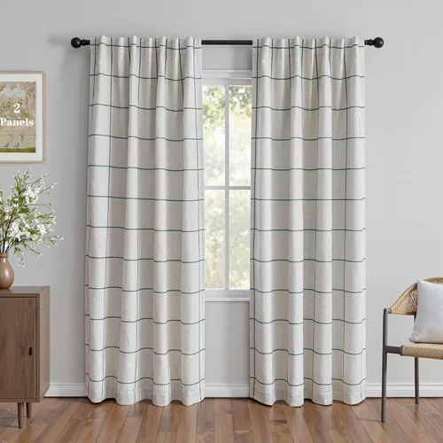 Miniatura 29 de MYSKY HOME Cortinas de Lino a Cuadros 100% Opacas de 45 Pulgadas de Largo de Doble Capa Estilo Granja con Aislamiento Térmico Estampado a Cuadros