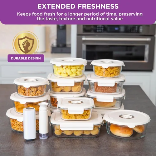 Miniatura 2 de HOLDN’ STORAGE Recipientes de almacenamiento al vacío para alimentos, juego de 4 recipientes de compartimentos y bomba electrónica - Mantenga