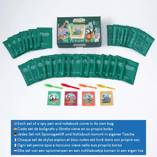 Miniatura 6 de BONNYCO Bolígrafo de tinta invisible y cuaderno de 32 recuerdos de fiesta de safari para niños Bolígrafo espía de fiesta de la selva, premios