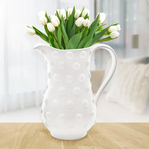Miniatura 2 de AuldHome Design Jarra de cerámica blanca con clavos (tamaño grande), estilo retro vintage
