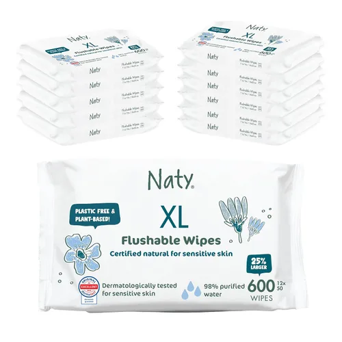 Naty Toallitas desechables XL | 98% agua, hipoalergénicas y naturales para pieles sensibles | Sin perfume, sin fragancia, a base de plantas | Sin