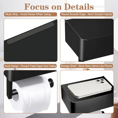 Miniatura 7 de Soporte de papel higiénico con estante - SUS304 de acero inoxidable para almacenamiento de papel higiénico y soporte de rollo de papel higiénico