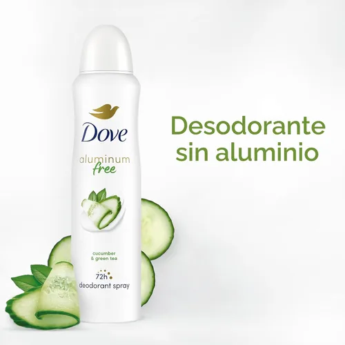 Miniatura 4 de Dove Desodorante en aerosol sin aluminio para mujeres, 3 unidades de pepino y té verde, protección contra olores de 72 horas, 4 onzas