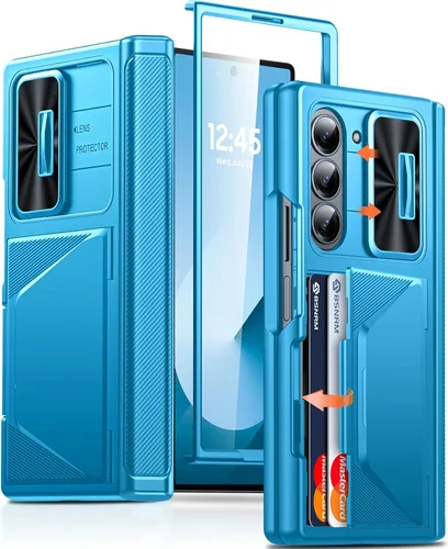 Miniatura 35 de Funda para Samsung Galaxy Z Fold 7 con tarjetero con bloqueo RFID, cubierta de lente deslizante integrada y protección de bisagra y protector
