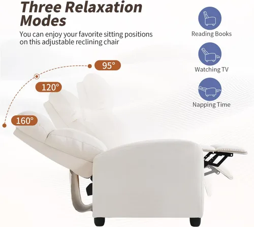 Miniatura 7 de PayLessHere Silla Reclinable Individual Sofá Reclinable Asiento de Cine en Casa con Soporte Lumbar y Respaldo Acolchado para Sala de Estar