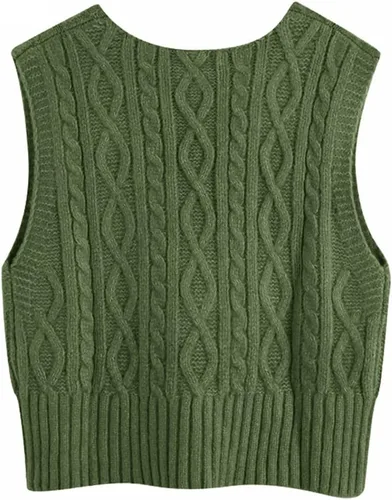 Miniatura 2 de Aoysky Suéter chaleco con cuello en V para mujer, sin mangas, suéter de punto trenzado, color sólido, sin mangas, ajuste holgado