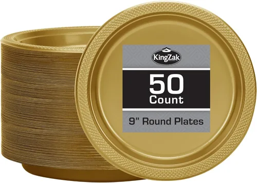 Miniatura 23 de Platos de plástico rojos de la colección Hanna K. Signature, redondos de 9 pulgadas, 50 unidades – Platos desechables resistentes para cenas