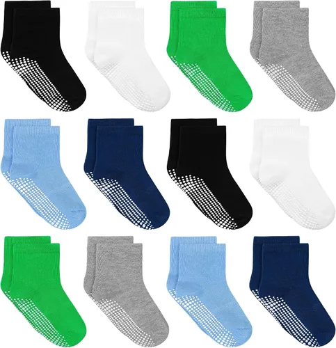 Miniatura 10 de Tphon Calcetines para Niños Pequeños, Calcetines Antideslizantes para Bebés para Niños y Niñas, 12 Pares de Calcetines para Niños Infantes de 6M-10