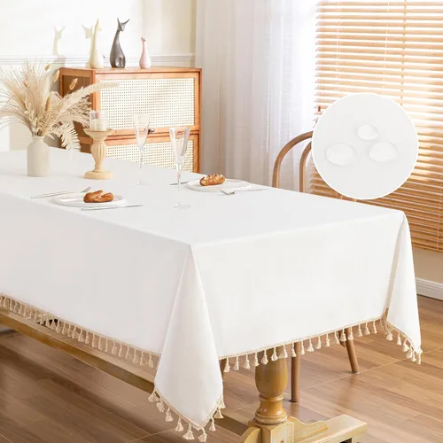 Miniatura 26 de MYSKY HOME - Mantel para mesa rectangular, impermeable, manteles de algodón suave para interior/exterior, mantel sin arrugas para mesa rectangular