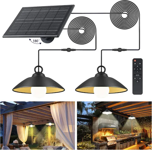 Miniatura 8 de Luces colgantes solares con control remoto, 3 colores, 2 modos de brillo, temporizador, lámpara de techo colgante para exteriores de 20 cm