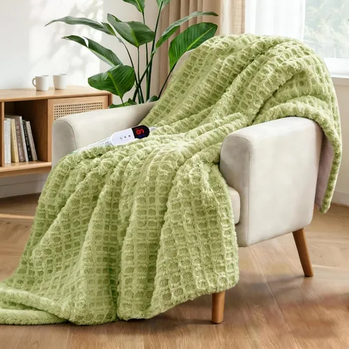 Miniatura 8 de Manta Térmica Waffle de 50"x60" – Manta Eléctrica Pink Blush con 6 Niveles de Calor y 4 Configuraciones de Temporizador, Piel Sintética y Sherpa