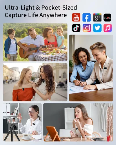 Miniatura 6 de Micrófono Lavalier inalámbrico para iPhone: micrófono JXJXQU con reducción de ruido inteligente, efecto de reverberación, batería de 30 H+, diseño