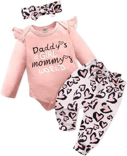 AMAWMW Conjunto de ropa para bebé niña con volantes y pantalones de camuflaje para recién nacido, traje para niña