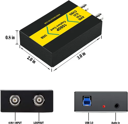 Miniatura 5 de Tarjeta de captura AHD con Loopout, 4 en 1 AHD/TVI/CVI/CVBS/AV/RCA a USB 3.0 Tarjeta de captura de video, tarjeta de captura CVBS de 1080P