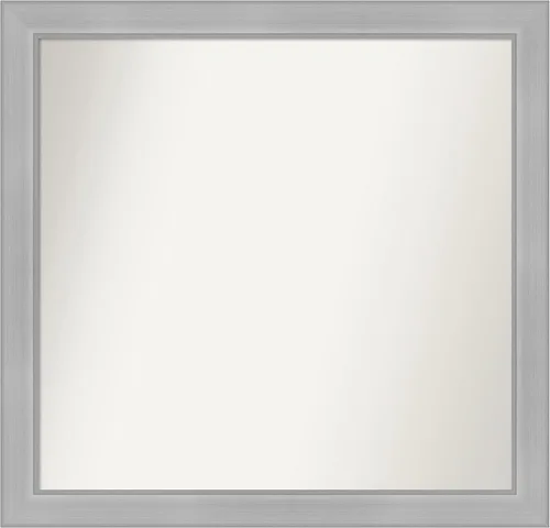 Miniatura 458 de Amanti Art Espejo de baño plateado para sobre fregadero, 25 x 25 pulgadas, espejo de tocador cuadrado estrecho de níquel cepillado, marco de madera