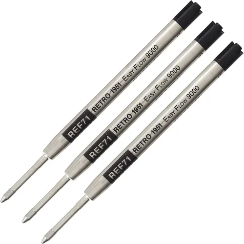 Retro 51 Easy Flow 9000 - Recambios de bolígrafo, tinta negra, paquete de 3 – Diseñado en Alemania para una escritura suave, compatible con