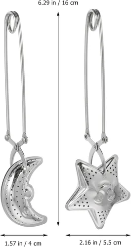 Miniatura 2 de NUOBESTY Juego de 2 infusores de té de acero inoxidable con clip de agarre largo en coladores de té en forma de estrella y luna para preparar hojas