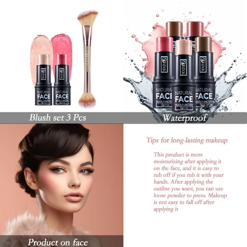 Miniatura 4 de Rubor en barra de maquillaje multiusos – Rubor en crema e iluminador brillante, natural, no graso e impermeable, para mejillas, rostro y belleza