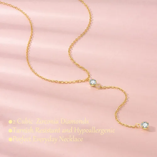 Miniatura 2 de Handmade Lariat Necklace for Women 18K Gold Plated Dainty Drop Y Chain Necklace Jewelry for Women Girl Gifts with Simulated Diamond16 to 18