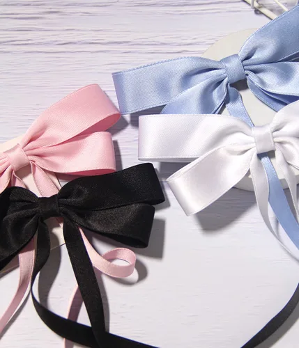 Miniatura 6 de Furling Pompoms Cintas para el cabello – Lazos para el pelo con borlas en negro, blanco, azul, rosa para mujeres y niñas Negro/Blanco/Rosa/Azul Claro