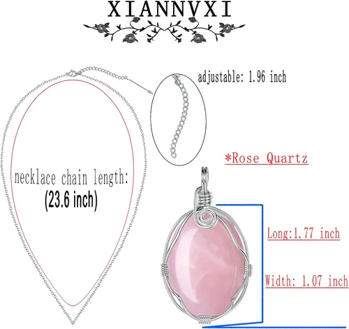 Miniatura 5 de XIANNVXI Collar de cristal curativo envuelto en alambre, collar con colgante de piedra ovalada, collar con dije de piedra preciosa natural