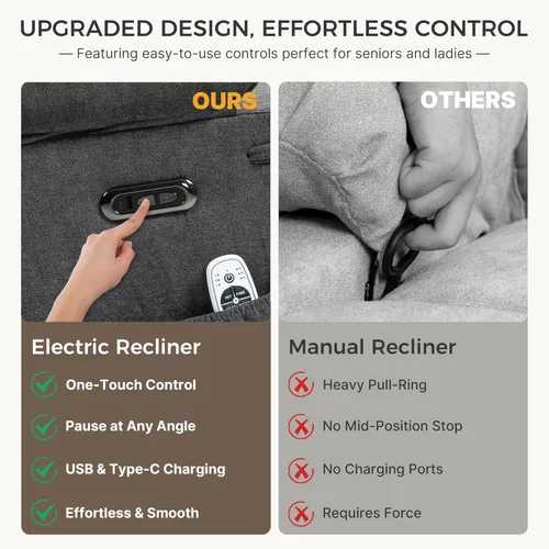 Miniatura 4 de Sillón reclinable eléctrico con balanceo, giratorio y deslizador, silla de guardería con botón de un toque, masaje vibratorio y calor, puertos