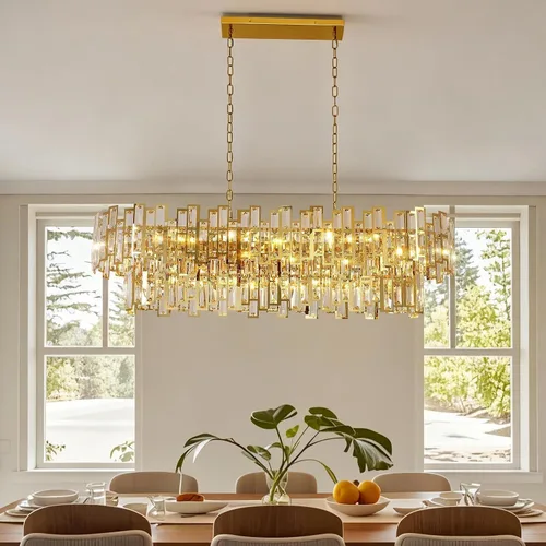 Miniatura 12 de L37.4 '' Candelabros de cristal modernos para comedor 11 luces de lujo rectangular de lujo dorado ovalado cristal colgante lámpara de techo
