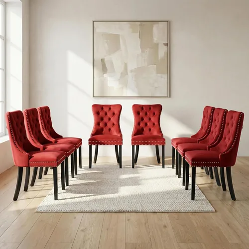 Miniatura 103 de OVENTA Juego de 4 sillas de comedor modernas tapizadas copetudas, terciopelo negro y gris y cuero con patas de madera maciza, sillas de cocina