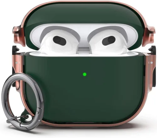 Funda para AirPods 3, Funda Protectora de Cuerpo Completo de Material Híbrido con Cierre Seguro (Rosado Dorado + Verde)