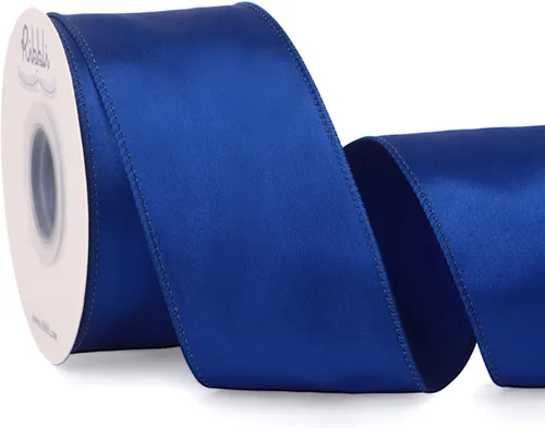 Ribbli Cinta de satén azul real con alambre de 2.5 pulgadas, cinta de Navidad azul real para envolver regalos, coronas, guirnaldas, decoración de
