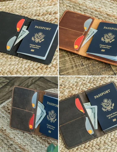 Miniatura 30 de Carteras de cuero genuino hechas a mano, tarjeteros minimalistas y fundas para pasaporte, regalo hecho a mano