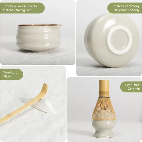 Miniatura 6 de Juego de cuencos de matcha, juego de matcha de cerámica con cuenco y batidor, soporte para batidor, tamiz, cuchara, reposapallo y toalla de té, kit