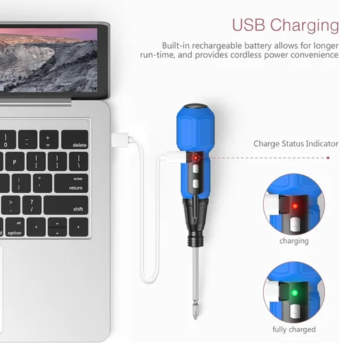 Miniatura 3 de LOFICOPER Juego de destornilladores eléctricos, mini kit de destornilladores inalámbricos con soportes para puntas, luz de trabajo LED, cable de Azul