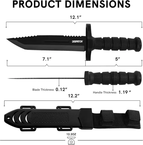 Miniatura 2 de Cuchillo de caza de hoja fija Dispatch con vaina, cuchillos de supervivencia de 12 pulgadas para hombres, cuchillo táctico Bowie con mango Cuchillo